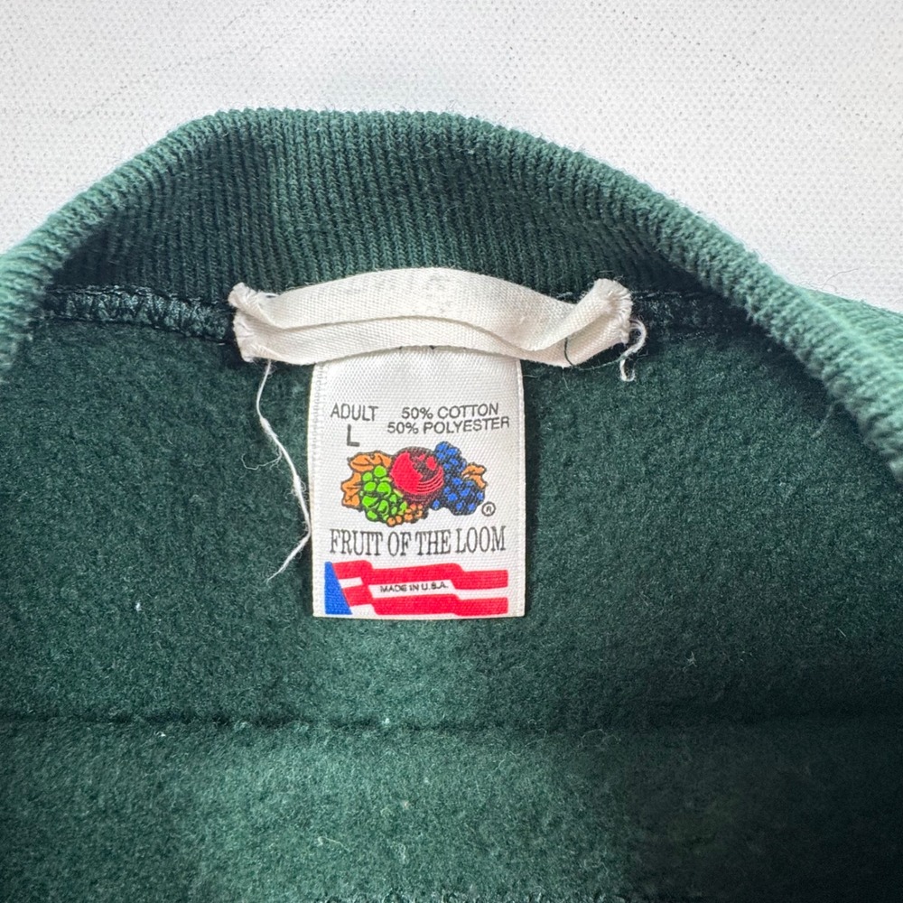 Vintage Fruit of the Loom Snowman Christmas Sweatshirt Green Large Made in USA - Picture 6 of 10